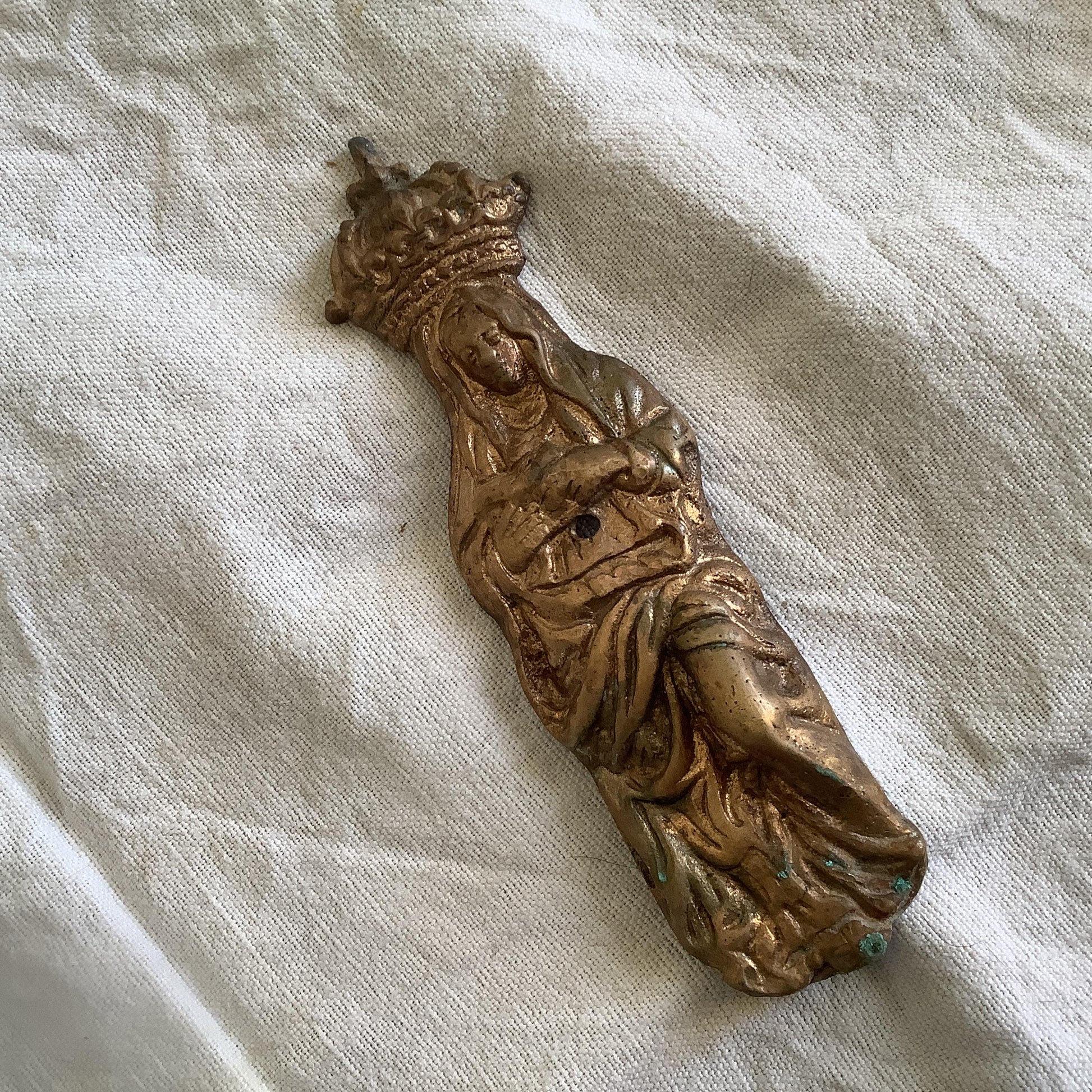 Antique French Petite Classical Ormolu Brass Decorative Vintage Hardware for Furniture 1900s One Piece “Virgin Mary” Made in France