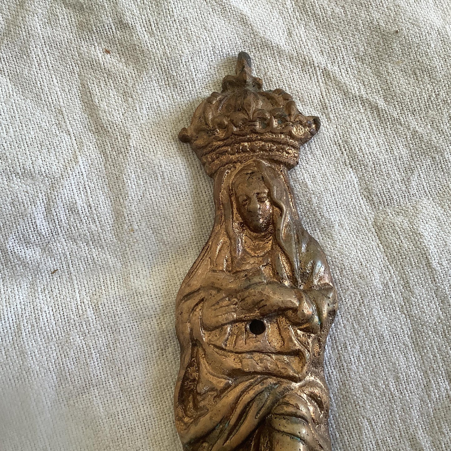 Antique French Petite Classical Ormolu Brass Decorative Vintage Hardware for Furniture 1900s One Piece “Virgin Mary” Made in France