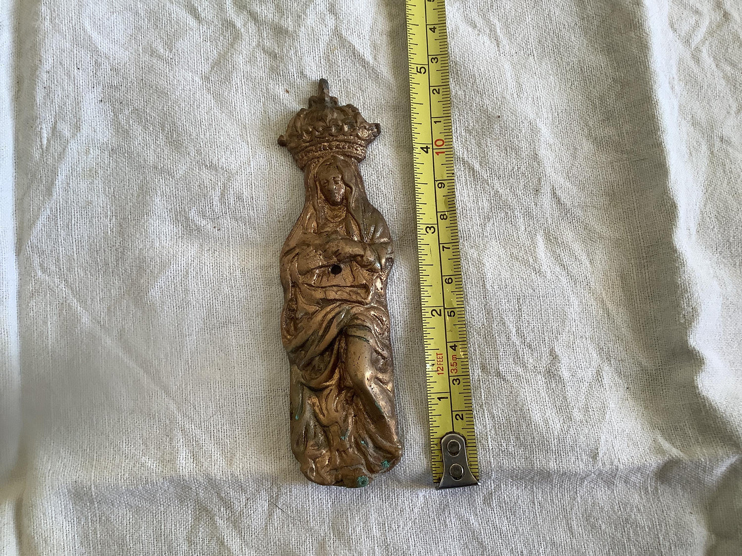 Antique French Petite Classical Ormolu Brass Decorative Vintage Hardware for Furniture 1900s One Piece “Virgin Mary” Made in France