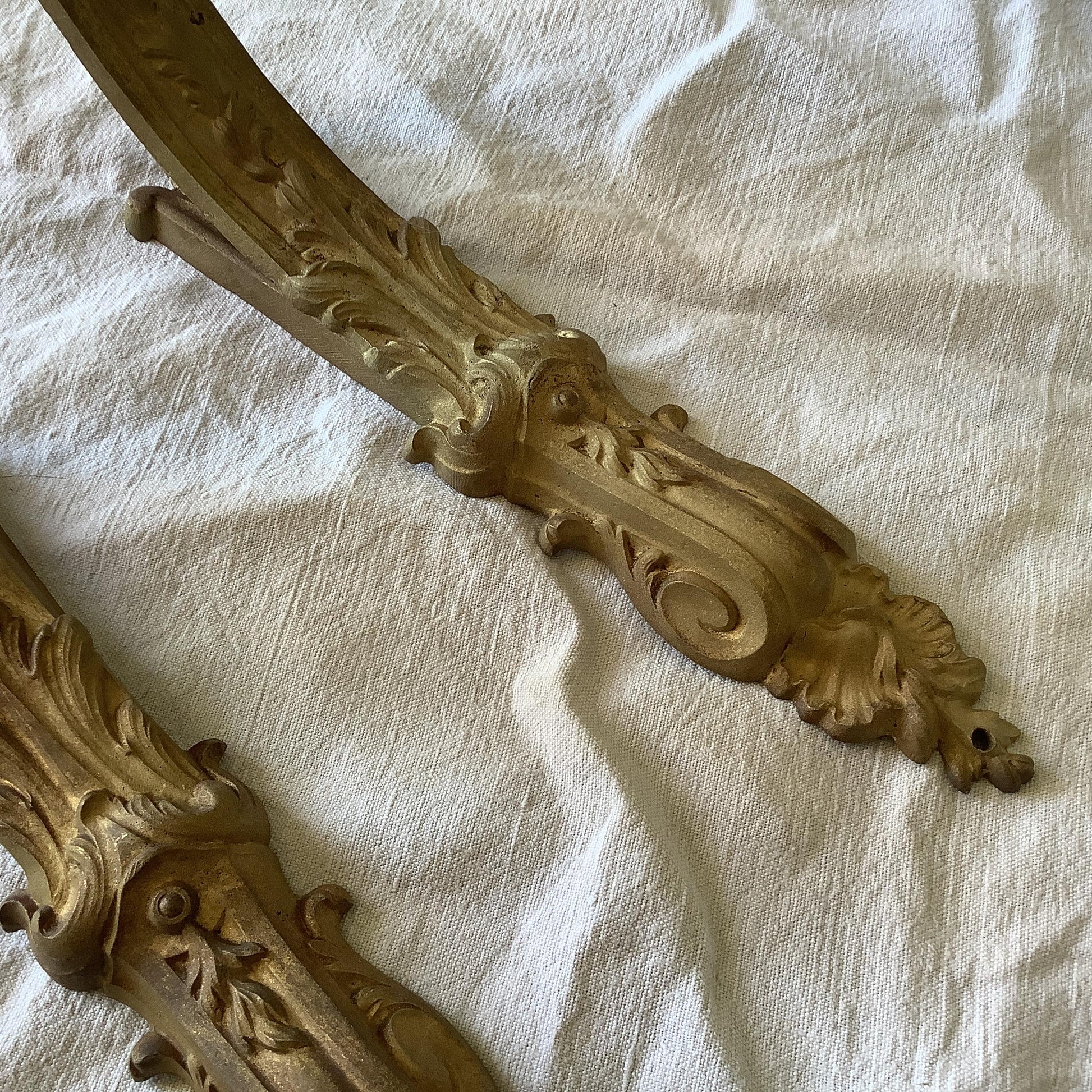 1900s Antique Chateau Sized one pair/ two pieces French Ormolu Gilded Curtain Pole holders 1900s Made in France