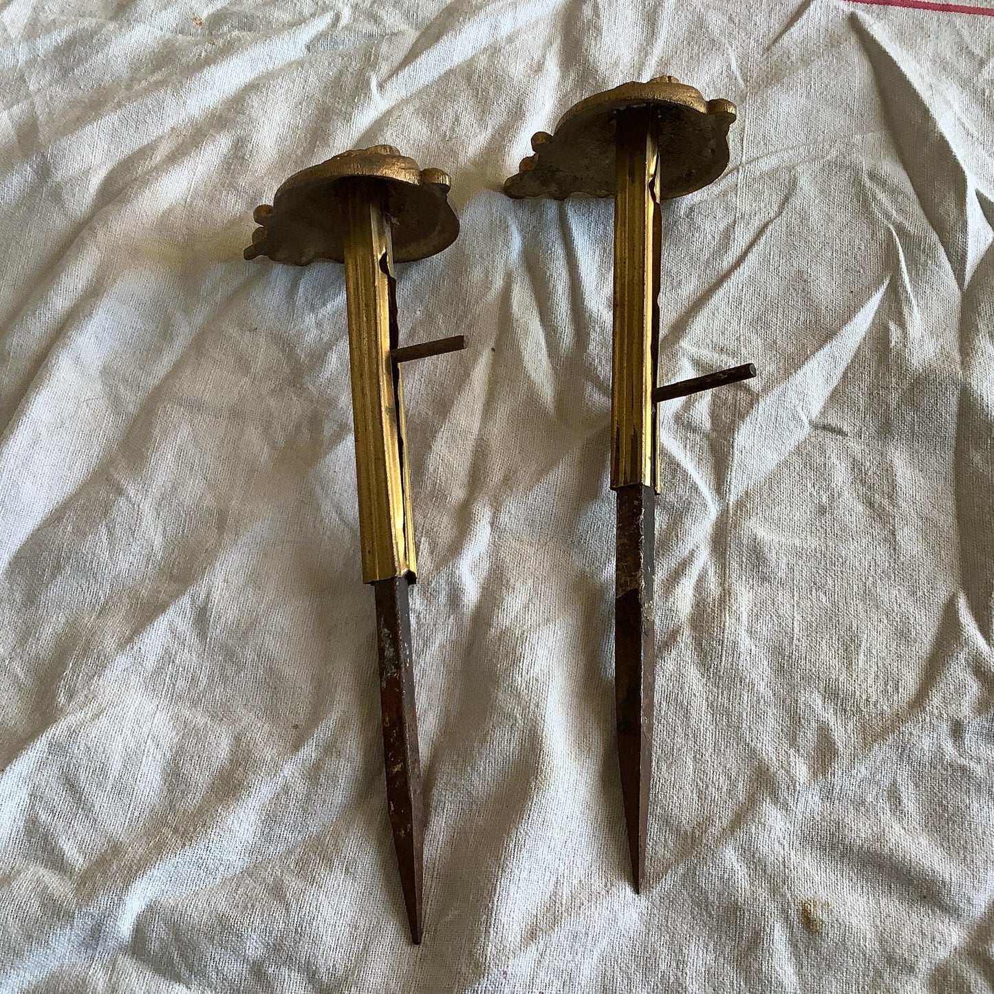 One pair of brass Antique 1920s large Classical French Curtain Tiebacks or curtain pole mounts made in France