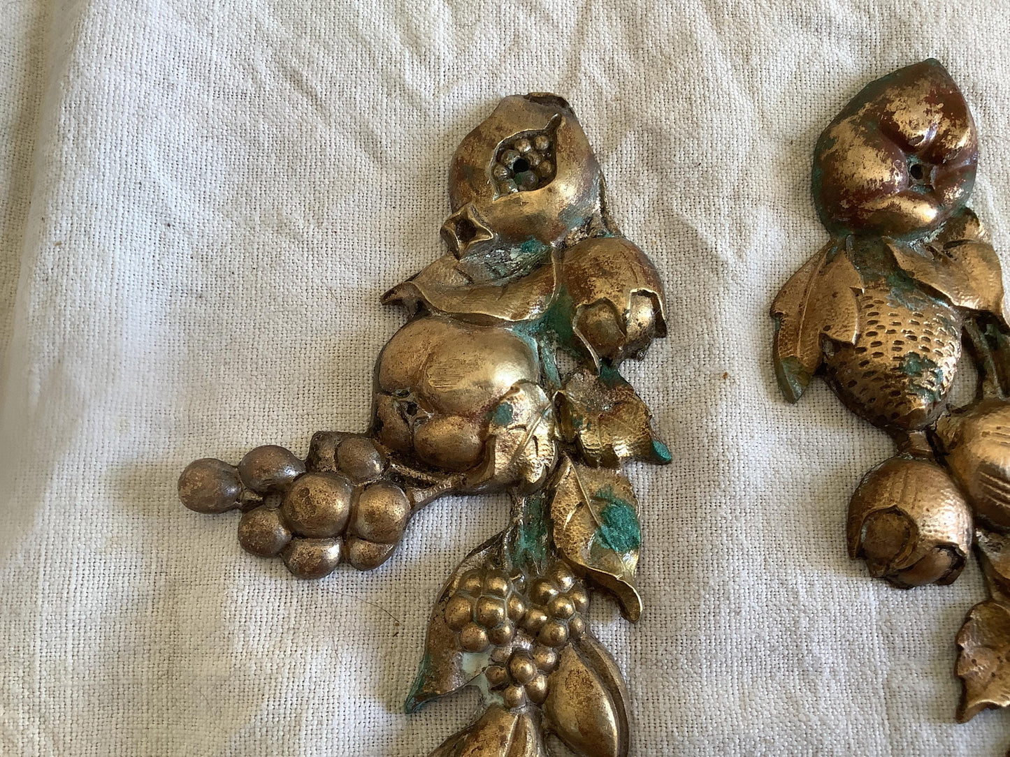 Antique French Ormolu Brass Fruit and leaves Decorative Hardware Furniture 1900s Two  pieces