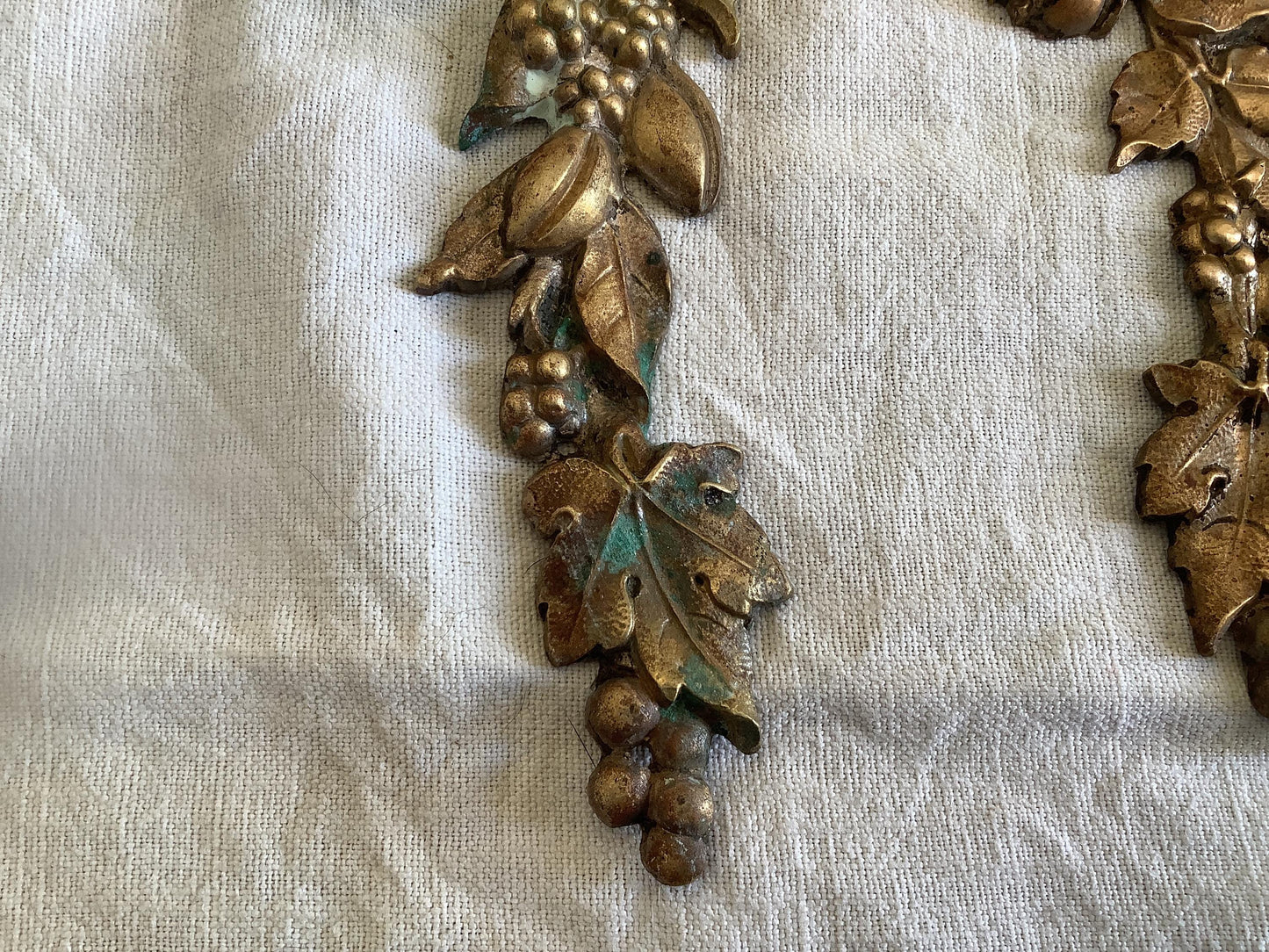 Antique French Ormolu Brass Fruit and leaves Decorative Hardware Furniture 1900s Two  pieces