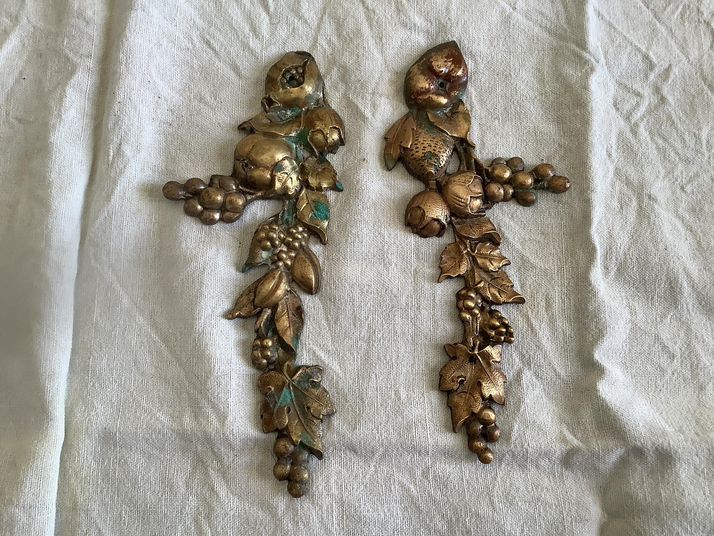 Antique French Ormolu Brass Fruit and leaves Decorative Hardware Furniture 1900s Two  pieces