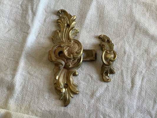 Antique Decorative Brass Sliding Door Bolts 1900s, made in France, previously used