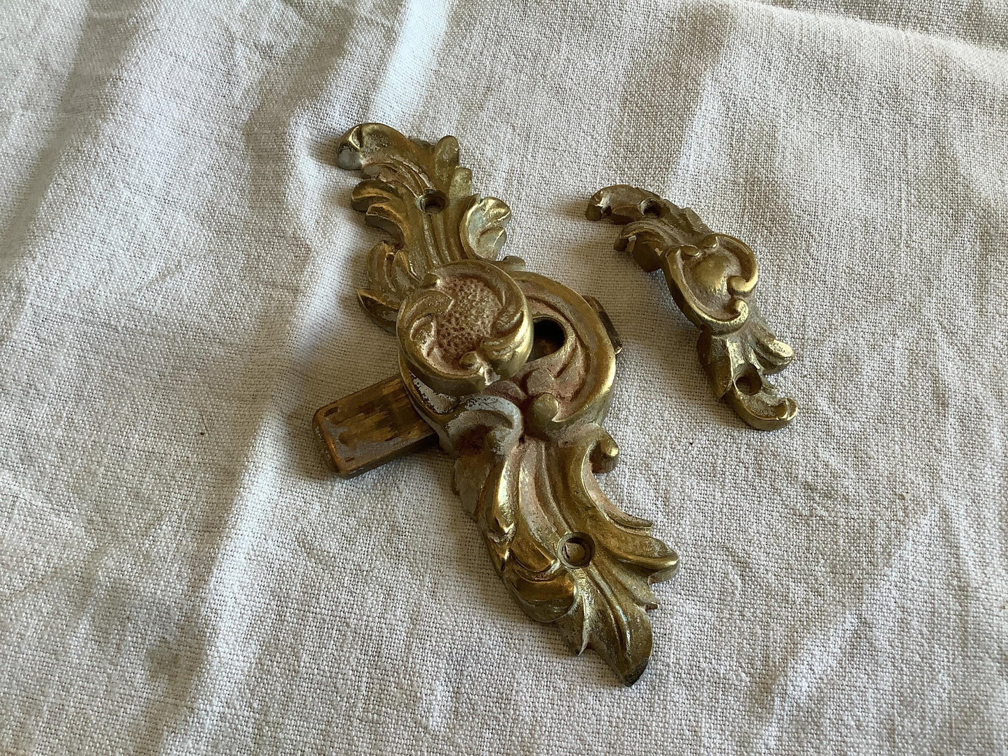 Antique Decorative Brass Sliding Door Bolts 1900s, made in France, previously used