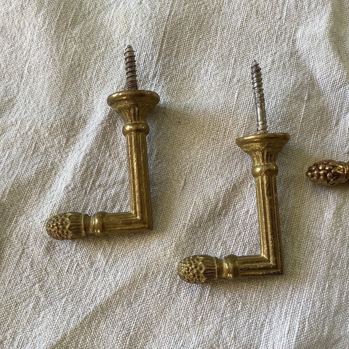 Antique French Six petite Ormolu Brass Curtain Tie-backs / clothing hooks 1900s made in France