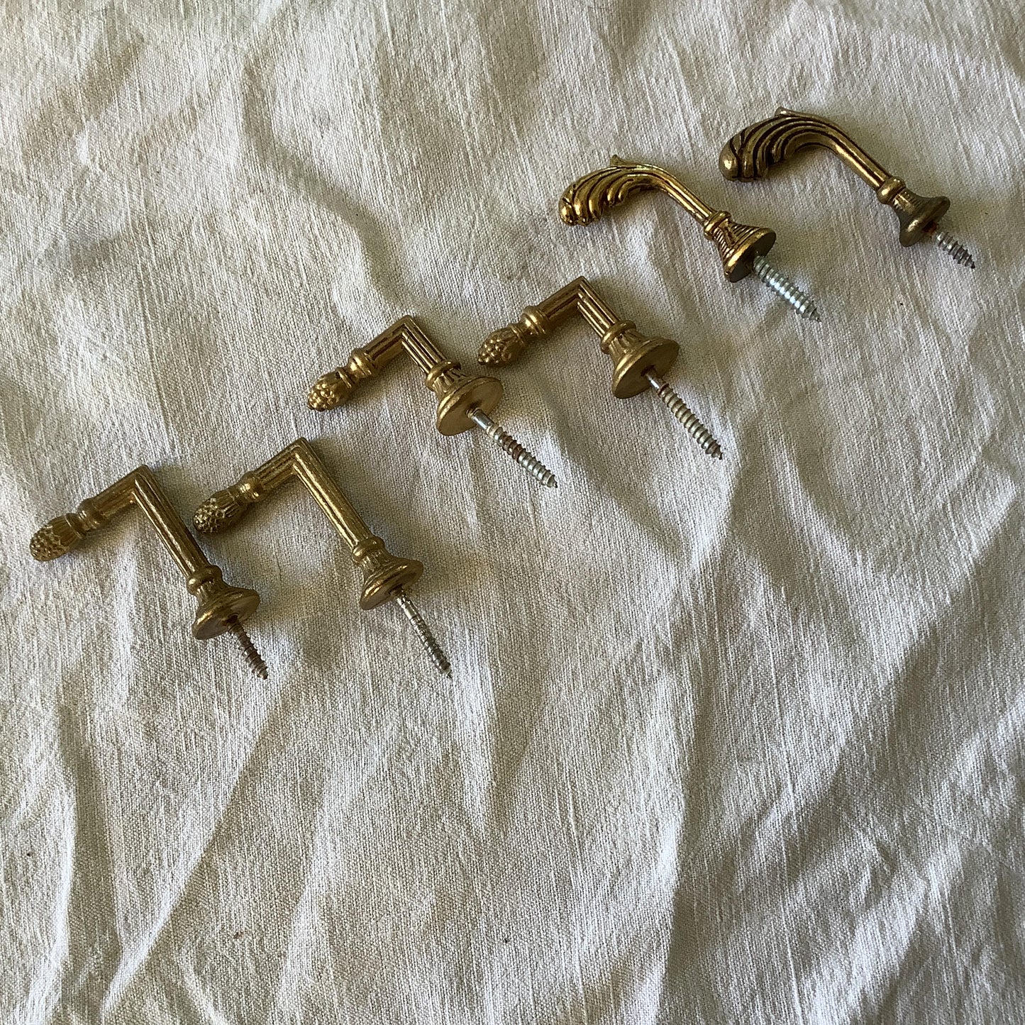 Antique French Six petite Ormolu Brass Curtain Tie-backs / clothing hooks 1900s made in France