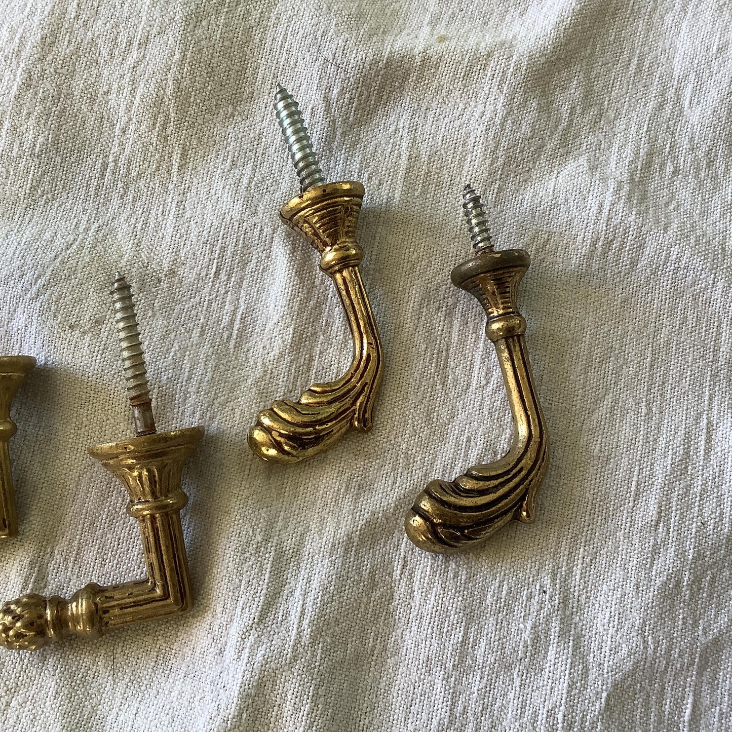 Antique French Six petite Ormolu Brass Curtain Tie-backs / clothing hooks 1900s made in France