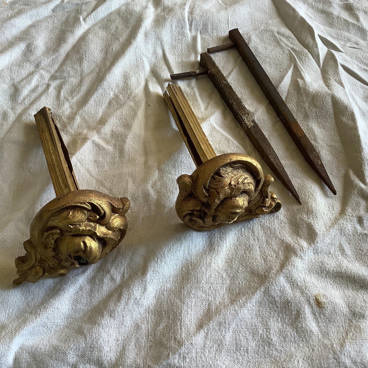 One pair of brass Antique 1920s large Classical French Curtain Tiebacks or curtain pole mounts made in France