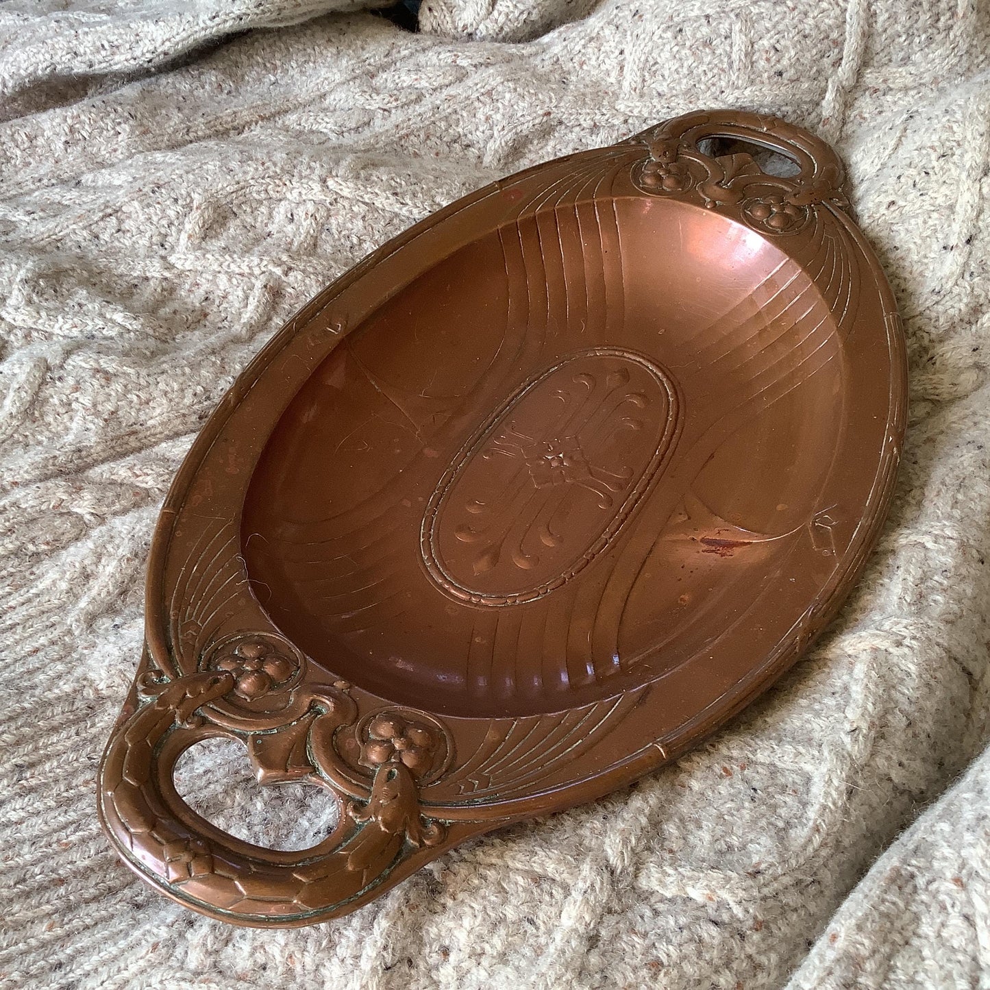 Copper Art Deco Platter  / Plate , Made in France Used, Found at Antique Fair in France